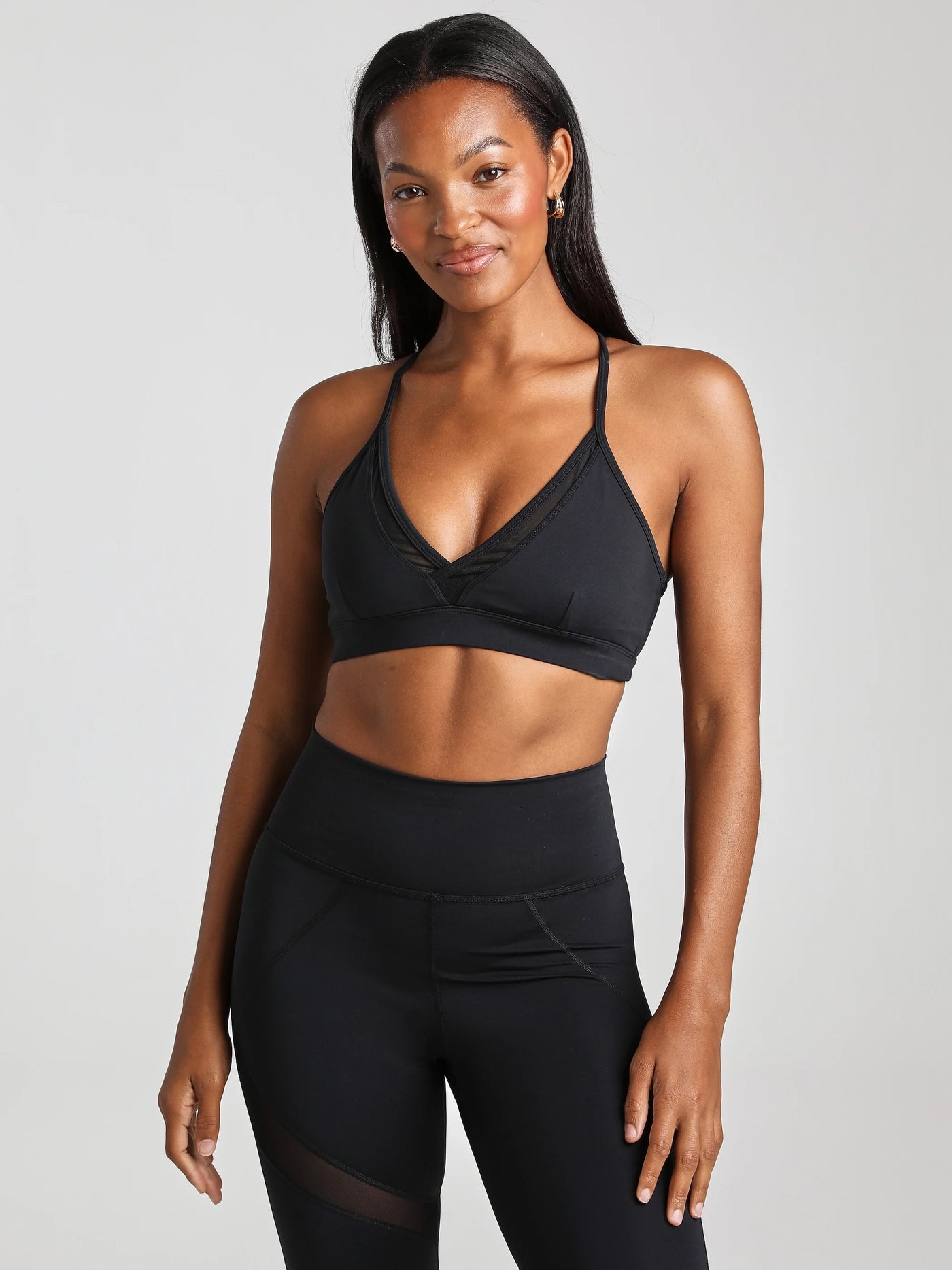 V-Neck Mesh Panel Bra - Black