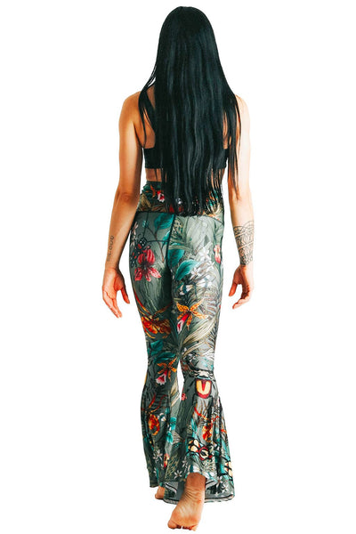 Yoga Democracy Leggings Green Thumb Printed Bell Bottoms