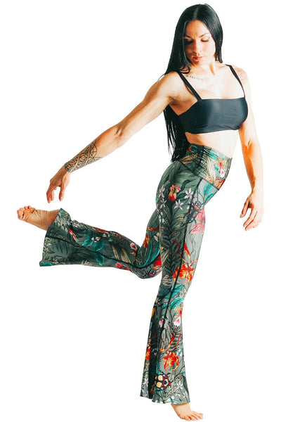 Yoga Democracy Leggings Green Thumb Printed Bell Bottoms