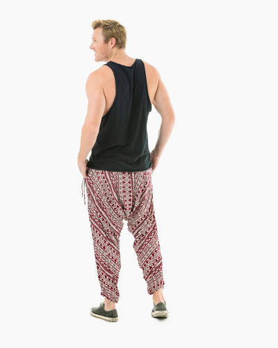 mens harem pants #color_red triangle tribal