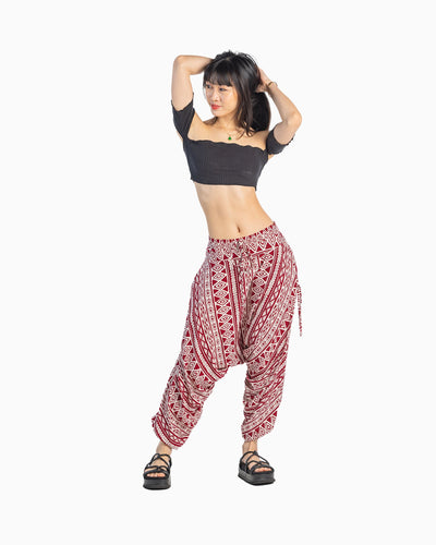 asian model harem pants #color_red triangle tribal