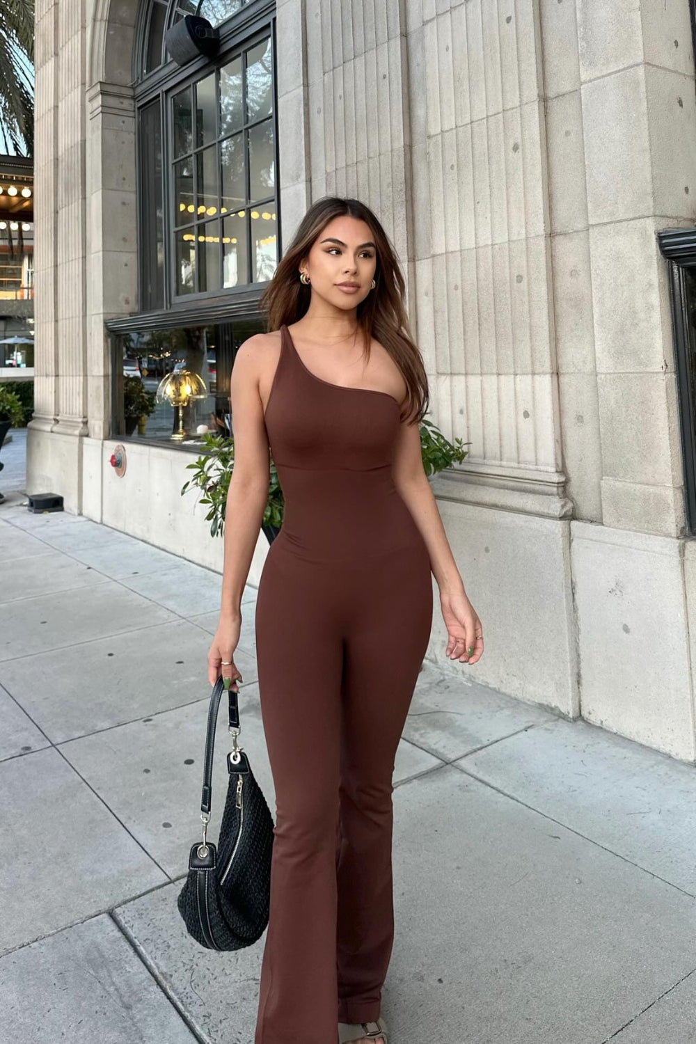 Sculpt One Shoulder Jumpsuit - Cocoa