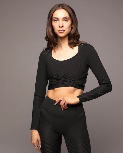 Ambient Ribbed Wrap Top - Black