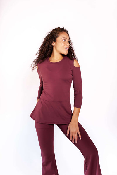 Open Shoulder Top in Maroon front