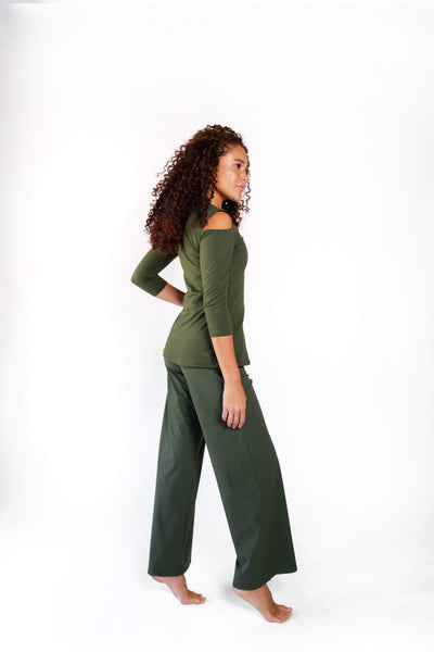 Open Shoulder Top in Forest Green side full