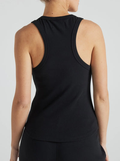 Model wears black luxury ribbed tank