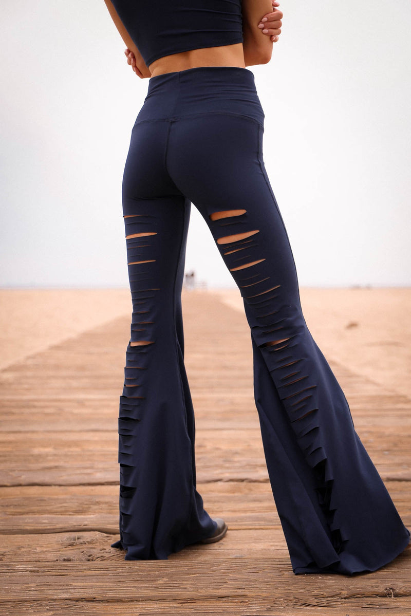 Solid Navy Laser Long Bell Bottom ♡