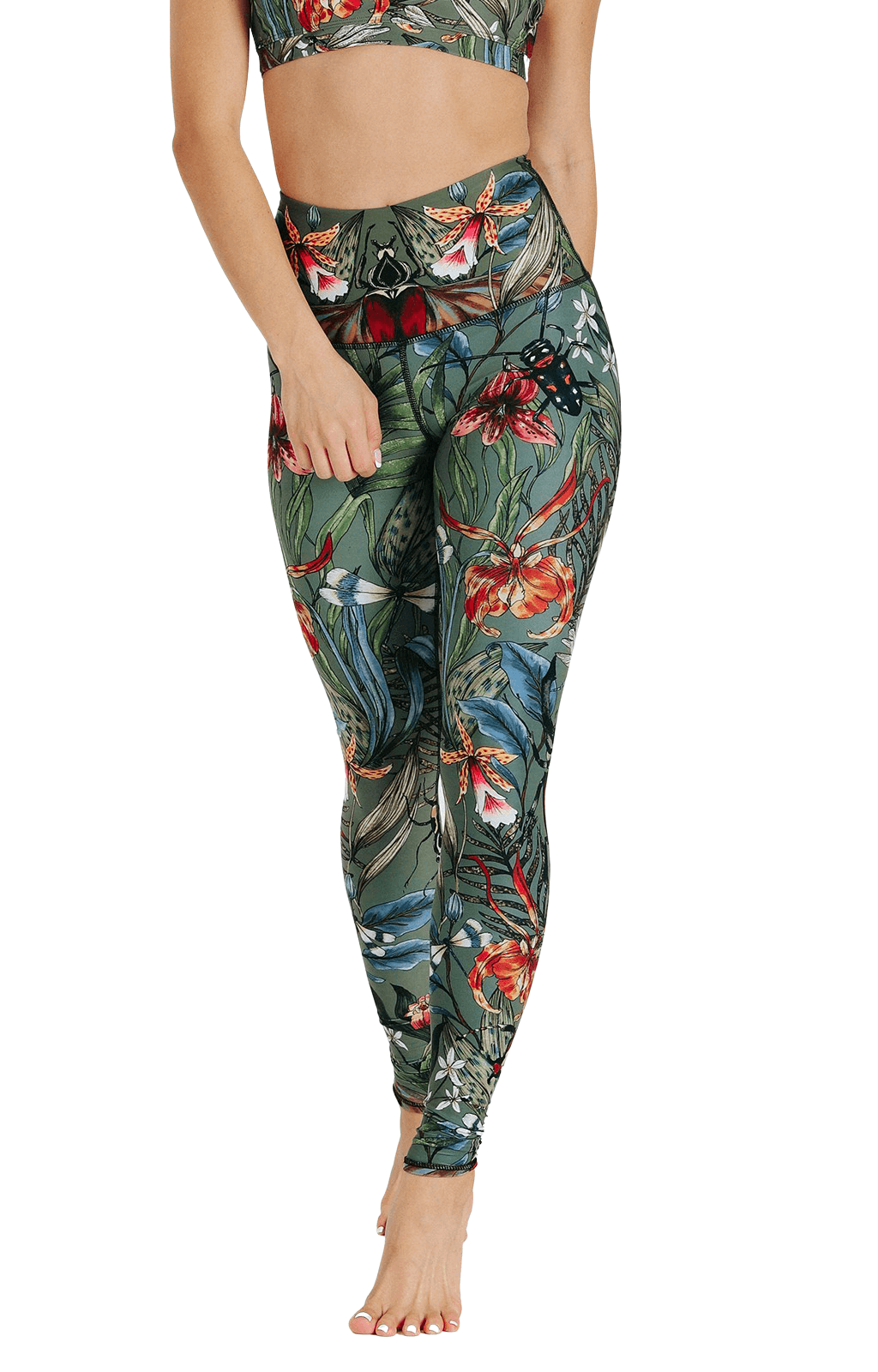 Green Thumb Printed Yoga Leggings Front