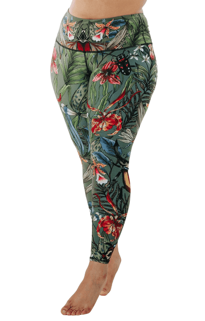 Green Thumb Printed Yoga Leggings Plus Size Front