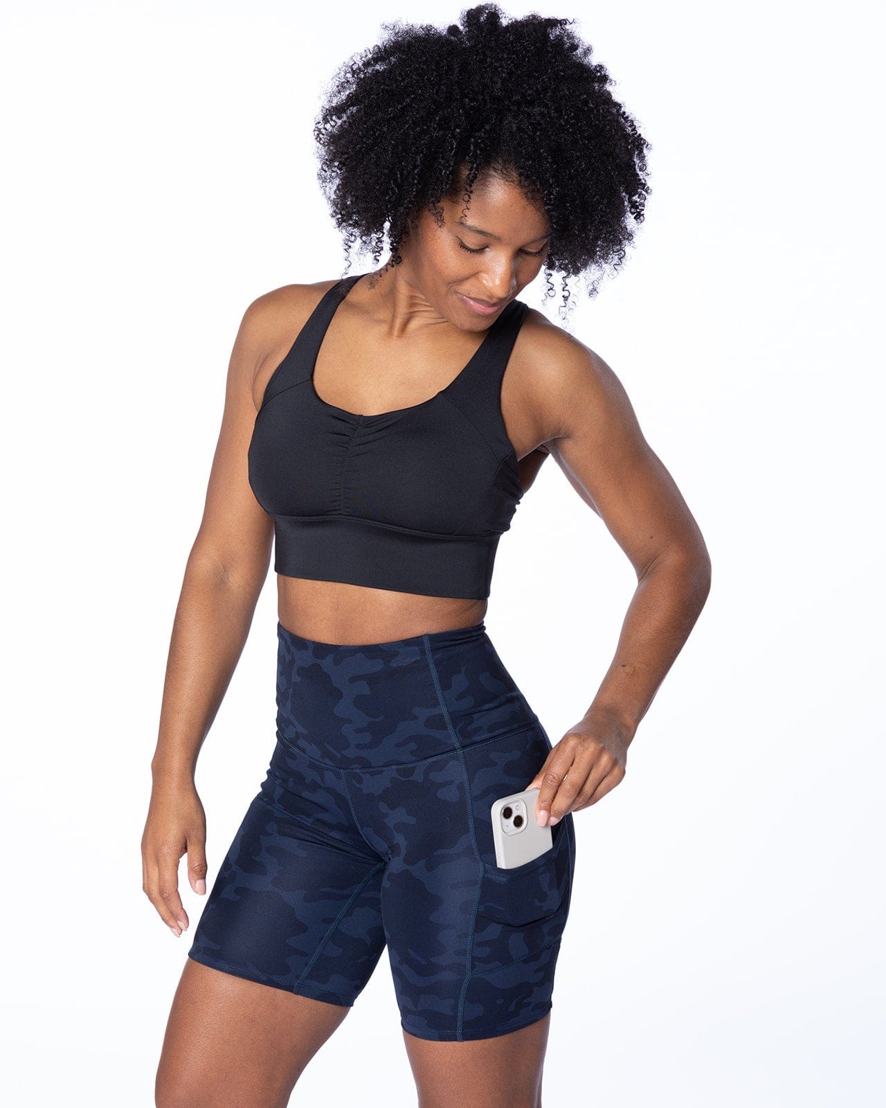 Handful Hi Five Pocketed High-Waist Bike Short - Looker (Navy/Black Camo)