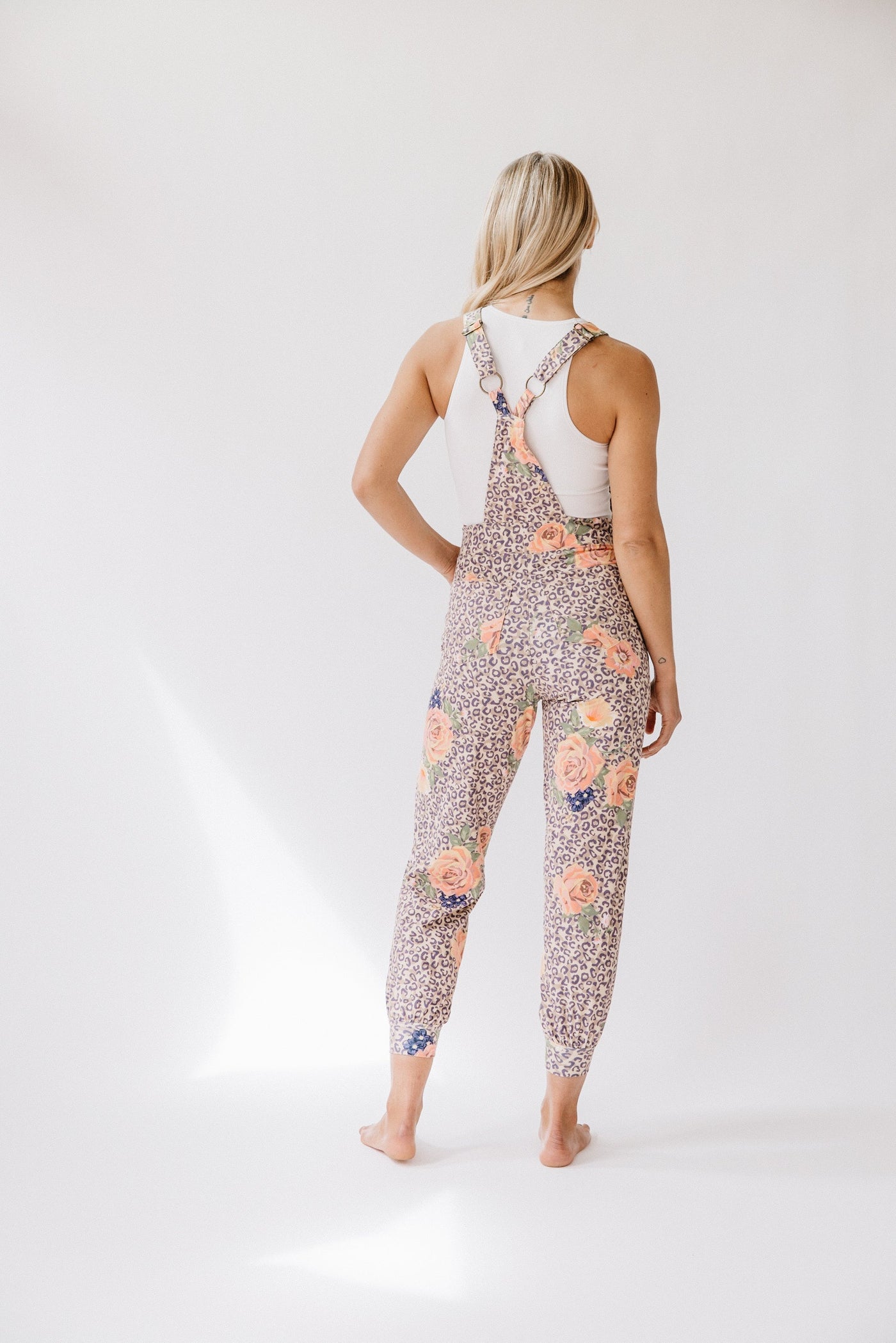 women's overalls, jumpsuit, eco-friendly polyester, spandex, wild rose, front zipper pocket, adjustable straps