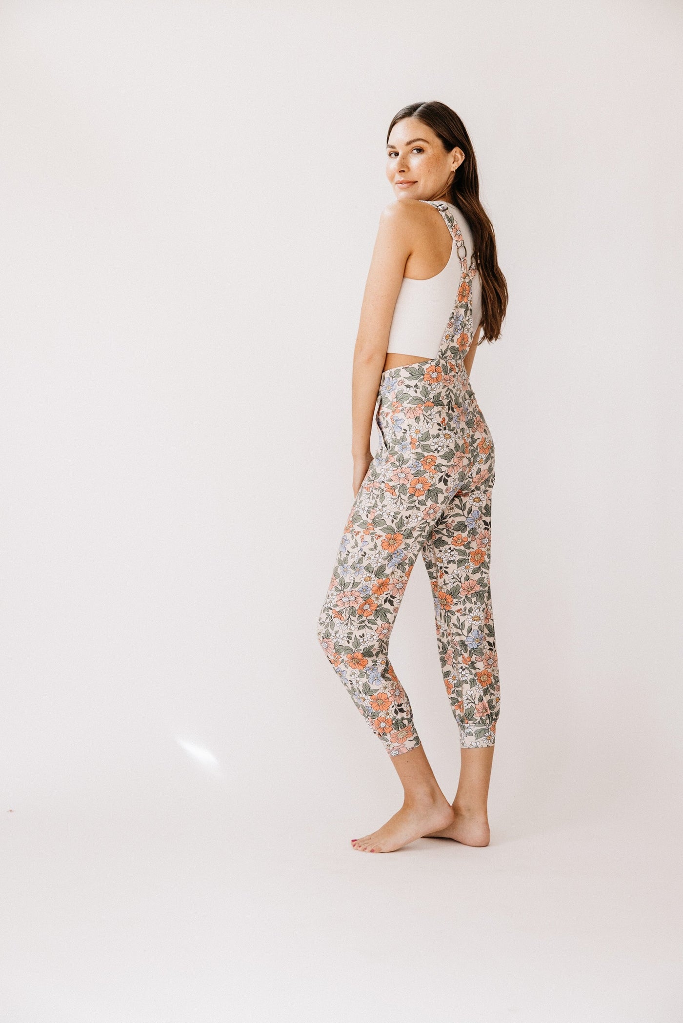 women's overalls, floral print, jumpsuit, eco-friendly recycled polyester