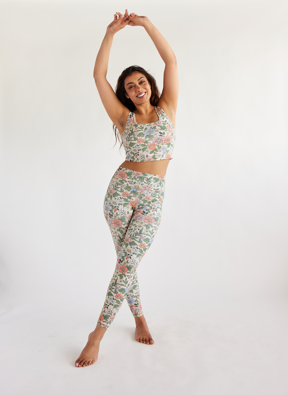 women's high waisted leggings, 82% recycled polyester, 18% spandex, floral print activewear