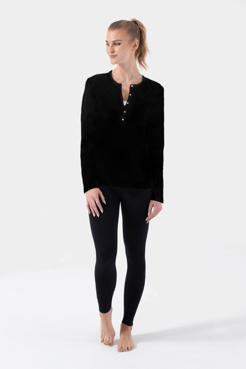 Henley Long Sleeve T0424:T0424-Black-XS - NUX