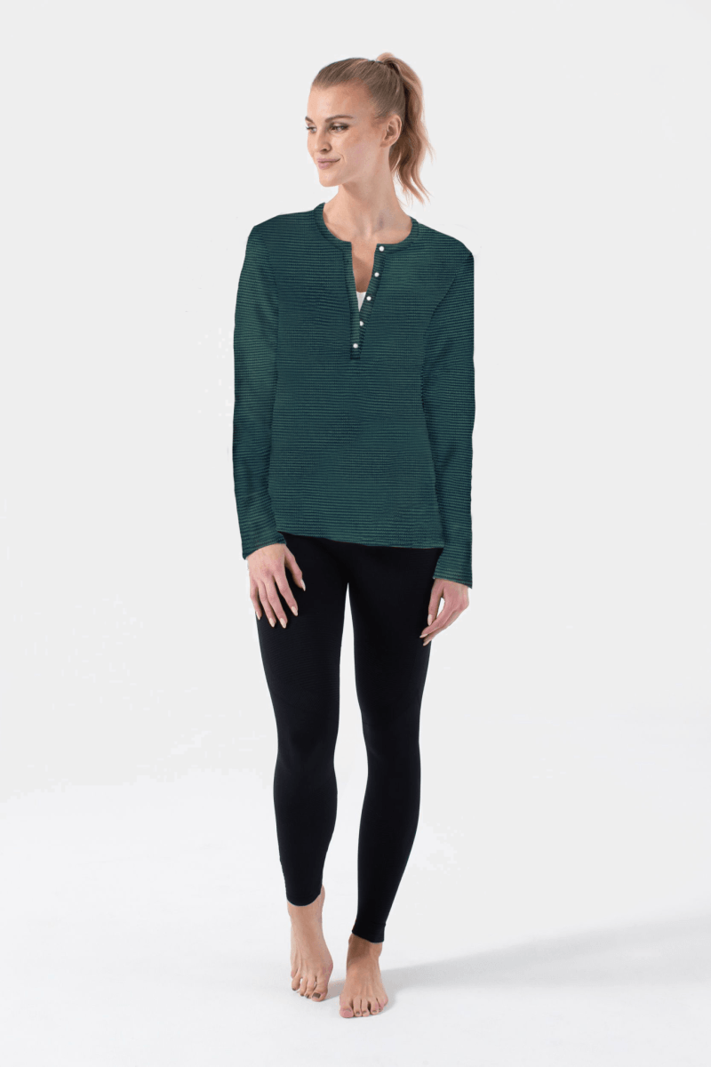 Henley Long Sleeve T0424:T0424-Green Tambourine-XS - NUX